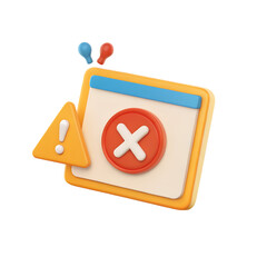 3D icon, 3D error icon, red X inside a warning frame