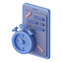 3D screen time icon, tablet with stopwatch overlay, isolated on a white background