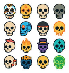 Skull in Culture modern flat style . sugar skull, day of the dead skull, Halloween skull, gothic skull, rock band skull, tattoo skull, biker skull, horror movie skull