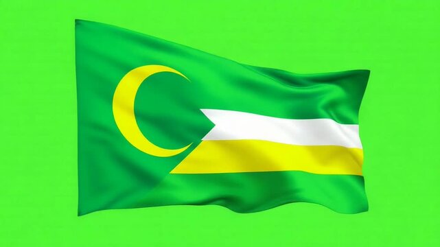 Waving flag of Comoros animated on a green screen background.