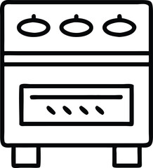 Fototapeta premium Simple line drawing illustration of stove with oven and three knobs