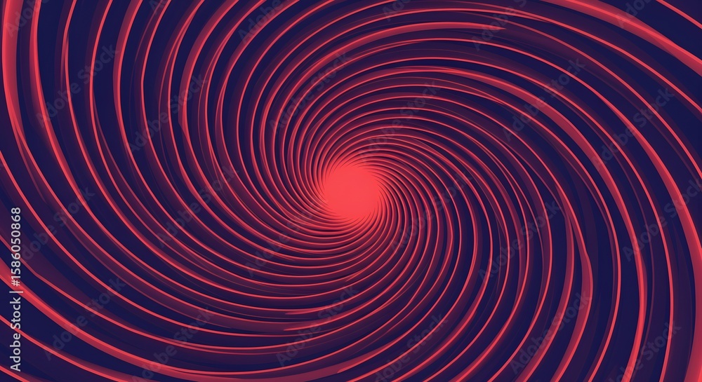 Poster abstract spiral pattern with red lines converging towards a bright red center point against a dark b