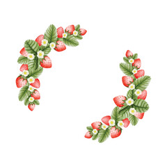 Strawberry Watercolor Floral Wreath vector illustration