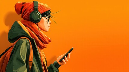 Headphones, happy and man with phone in studio listening to music, playlist or album on mobile app. Portrait, audio tech and person with cellphone for streaming song online
