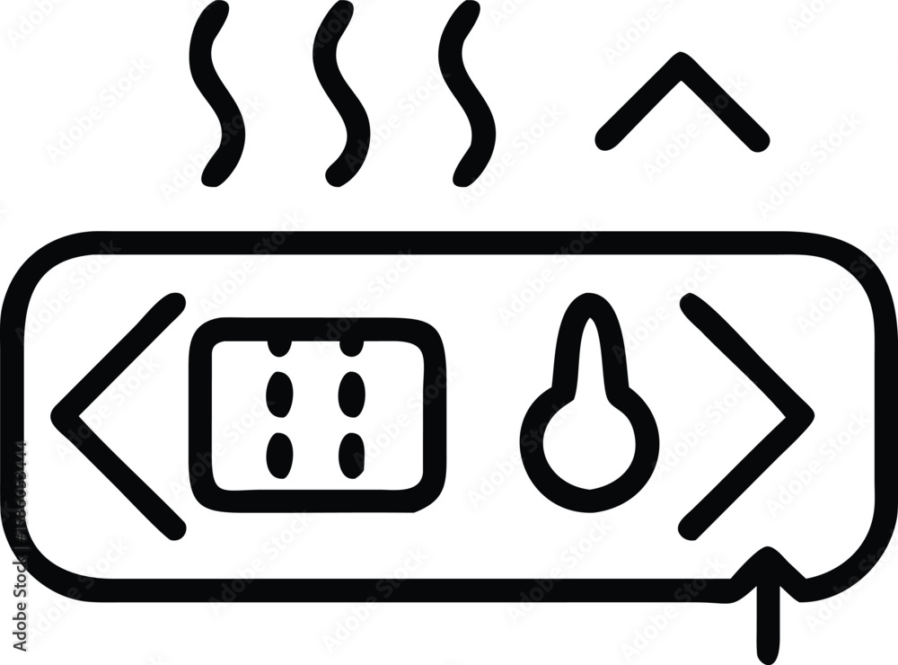 Poster simple line drawing of a thermostat with up and down arrows and steam icon