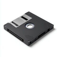 Obraz premium Black floppy disk with silver metal shutter and blue ring