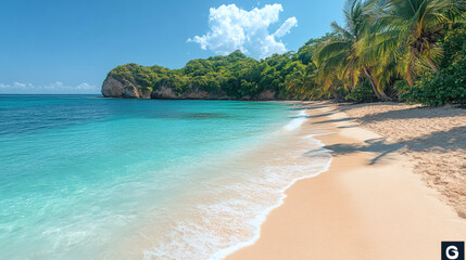 Fototapeta premium Tropical coastline with bright sunlight and ocean breeze