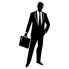 Black silhouette businessman holding briefcase suit