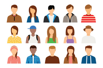 Diverse Avatar Collection: A vibrant collection of diverse avatars, each representing a unique individual. Ideal for portraying a broad spectrum of personalities and cultures.