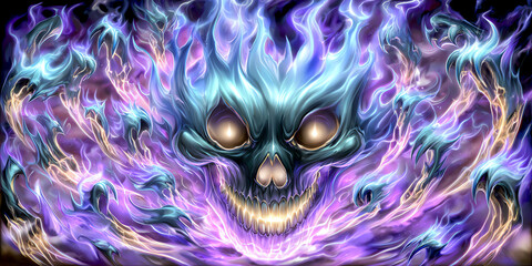 flames formed a shape like a skull, AI generated