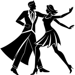 Elegant couple dancing black silhouette white