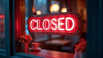 Notify customers stylishly through smooth K neon “CLOSED” sign whose gentle flicker conveys realistic storefront ambience useful cafes pop ups social scheduling