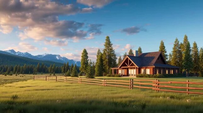 Country ranch big wooden house horse paddock big trees