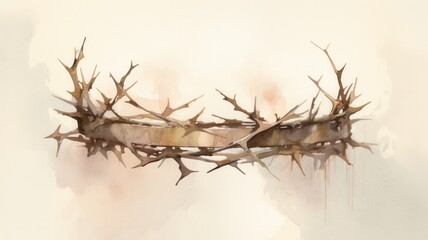 Fototapeta premium Watercolor painting of crown of thorns on white background, evoking suffering, of sacrifice, themes and religious symbolism