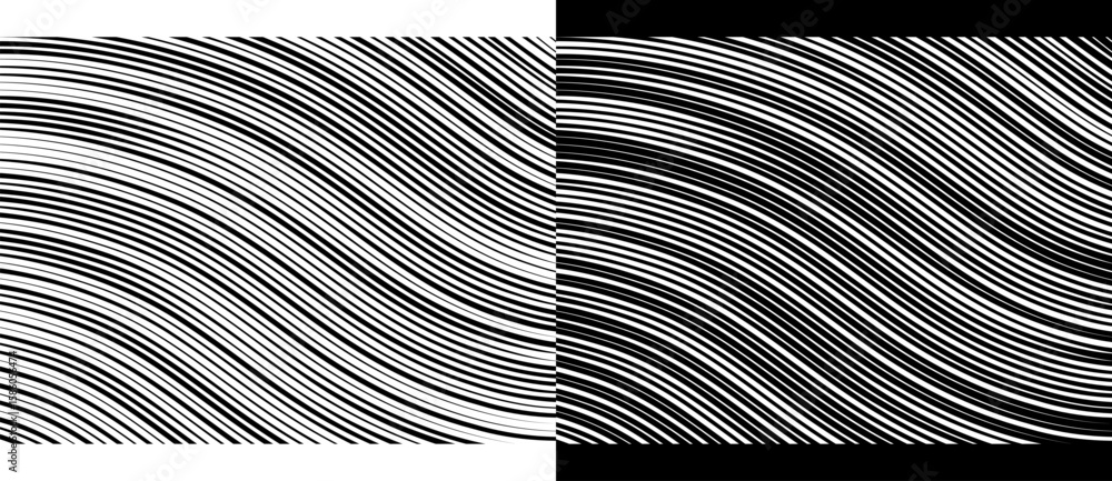 Poster abstract background with waves lines. black lines on a white background and the same white lines on 