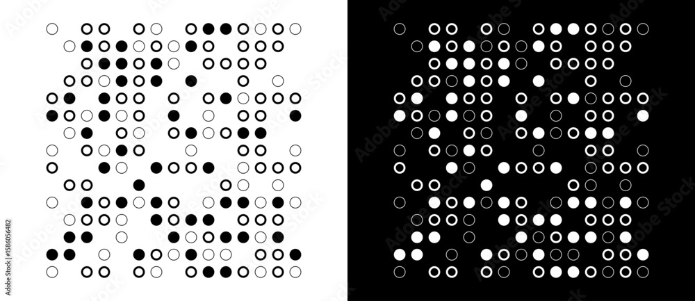 Poster abstract background with circles. black shapes on a white background and the same white shapes on th