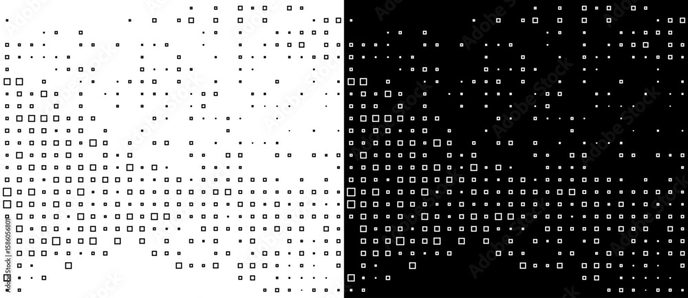 Poster abstract background with squares random size. black shapes on a white background and the same white 