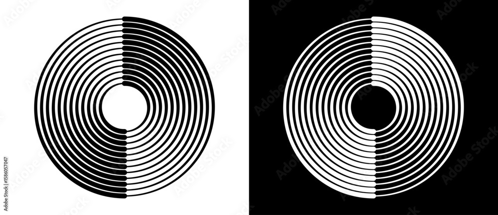 Poster abstract background with lines in circle. art design spiral as logo or icon. a black figure on a whi