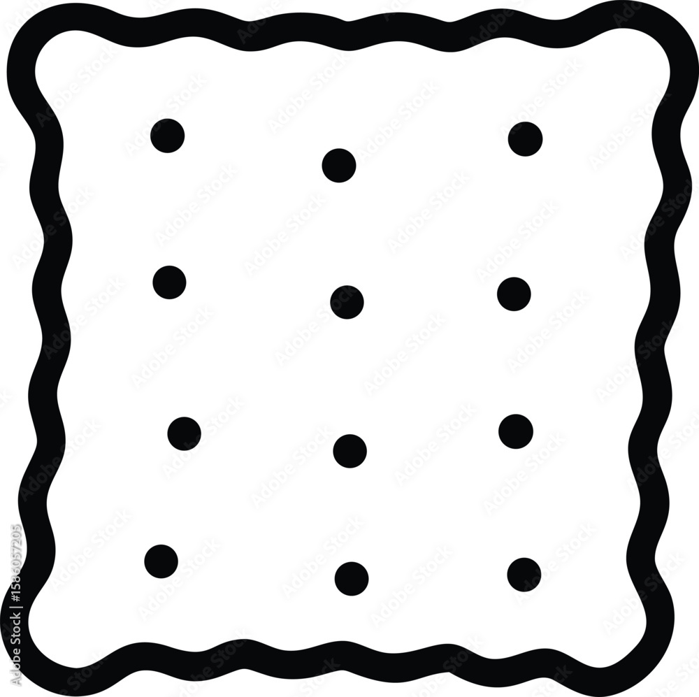Poster simple line drawing of biscuit or cracker with wavy edges and dot pattern