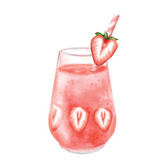 Watercolor Strawberry Smoothie vector illustration