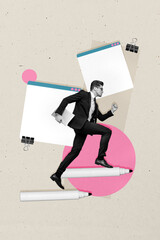 Trend artwork poster composite image collage of sheet sticky notes young businessman walk marker...