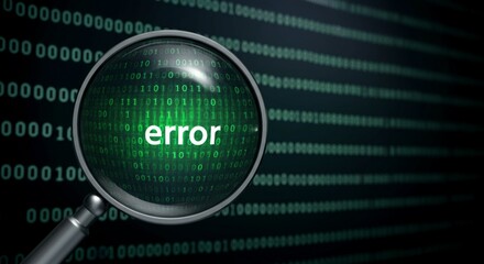 Magnifying Glass Detecting Digital Error on Binary Code Background.