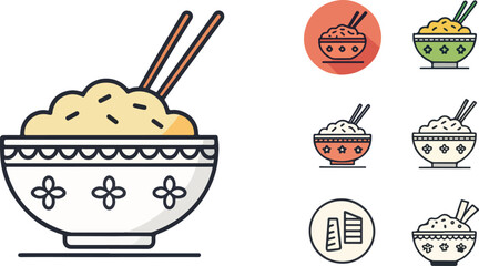 Fried Rice vector design in white background, Fried Rice Logo and icon design, Set of Fried Rice vector design