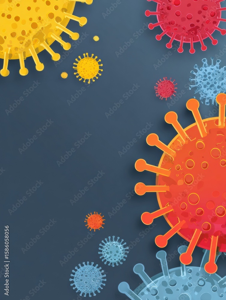 Poster immune system actively targeting cold virus in a modern and vibrant illustration with blank space fo