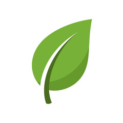 Simple, stylized illustration of a vibrant green leaf.