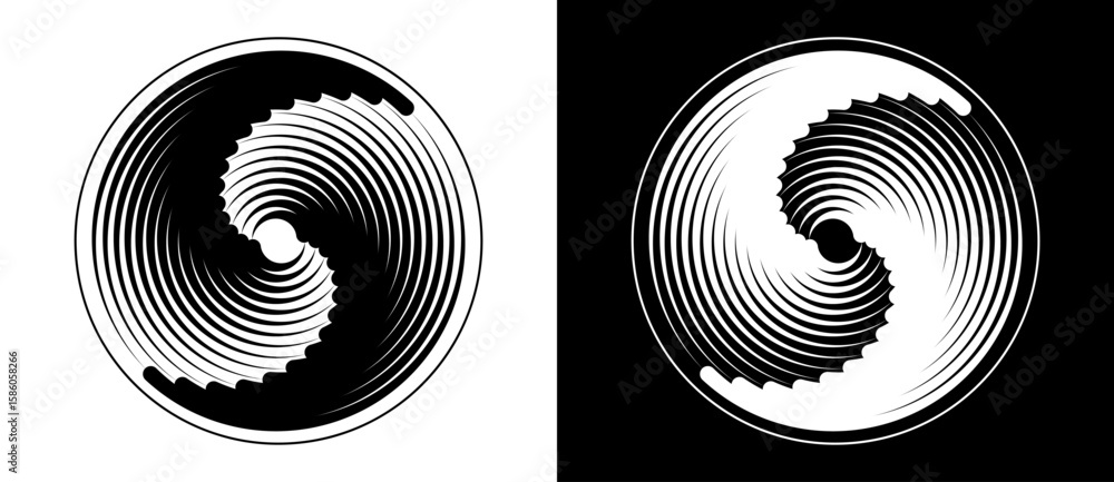 Poster abstract background with lines in circle. art design spiral as logo or icon. a black figure on a whi