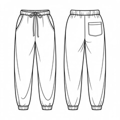 A technical fashion illustration of loose-fitting jogger-style pants shown in two views - front and back. The pants are drawn in a clean, minimalist line art style with no background.