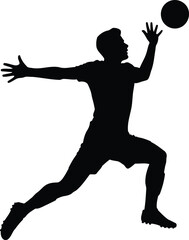 Soccer Player Jumping to Catch Ball Silhouette Vector, Transparent Background.