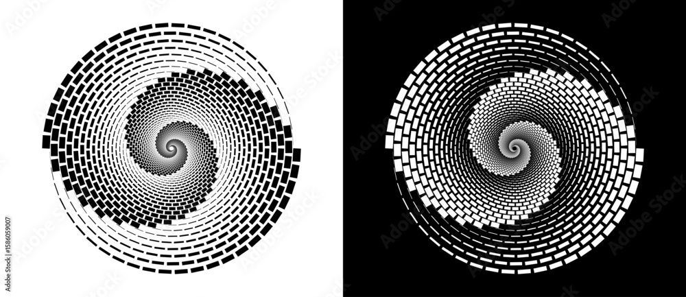 Poster abstract vector circle frame with rectangles as logo or emblem. spiral design element or icon. black