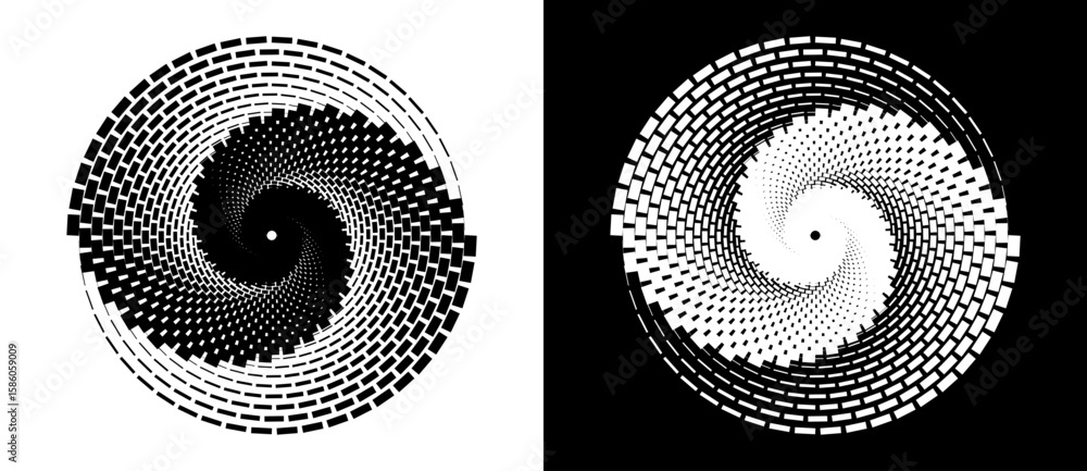 Poster abstract vector circle frame with rectangles as logo or emblem. spiral design element or icon. black