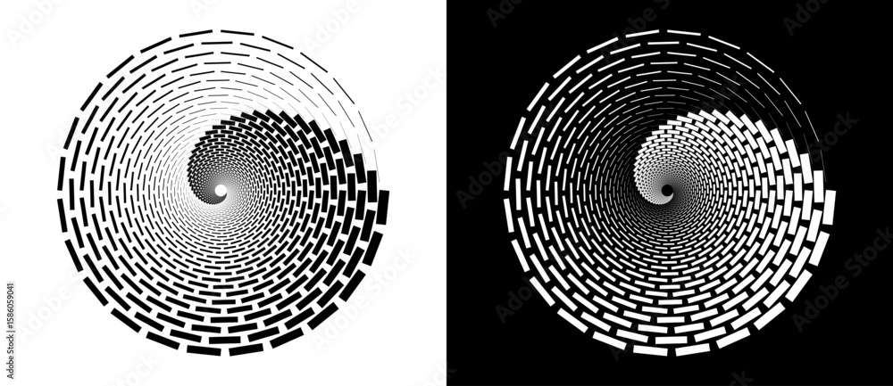 Poster abstract vector circle frame with rectangles as logo or emblem. spiral design element or icon. black