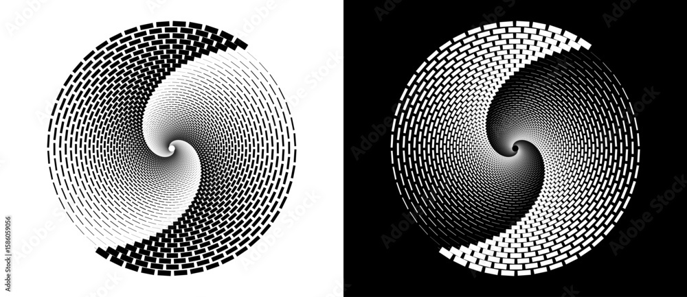 Poster abstract vector circle frame with rectangles as logo or emblem. spiral design element or icon. black