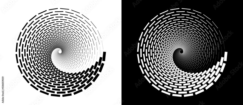Poster abstract vector circle frame with rectangles as logo or emblem. spiral design element or icon. black