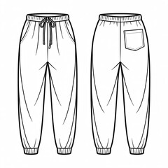 A technical fashion illustration of loose-fitting jogger-style pants shown in two views - front and back. The pants are drawn in a clean, minimalist line art style with no background.