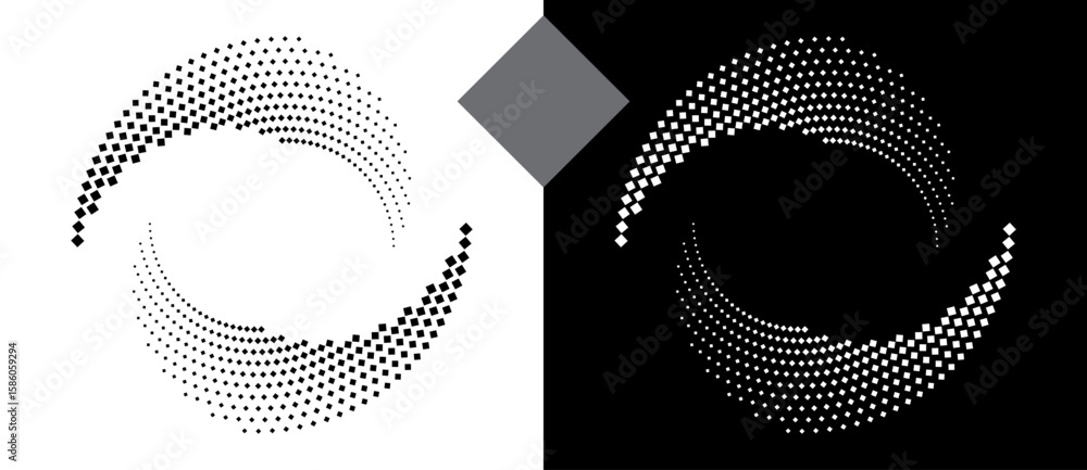 Poster abstract background with squares in circle. art design spiral as logo or icon. a black figure on a w