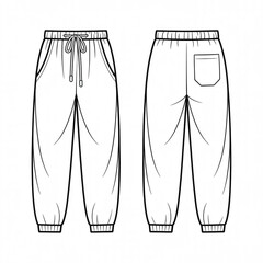 A technical fashion illustration of loose-fitting jogger-style pants shown in two views - front and back. The pants are drawn in a clean, minimalist line art style with no background.