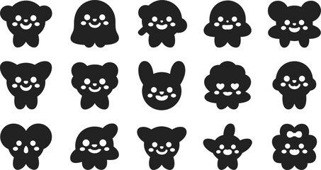 Obraz premium Collection of cute black cartoon characters with white facial features vector