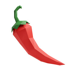 Spicy Low Poly 3D Red Chili Pepper Illustration PNG Isolated on Transparent Background