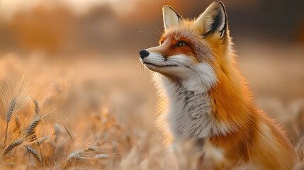 Majestic fox standing amidst swaying wheat field