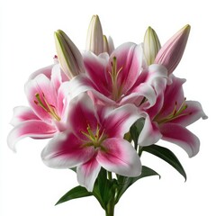 Fototapeta premium Pink and white lilies bouquet on white background lily