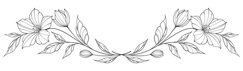 flower and leaves drawing. Vector hand drawn engraved floral card. Botanical, branch and flower Black ink sketch. Great for tattoo, invitations, greeting cards, decor