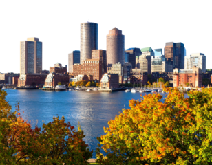 The Boston skyline at night, seen from Fort Point in South Bosto .jpg - Firefly_Panoramic view of Boston skyline at autumn sunset .