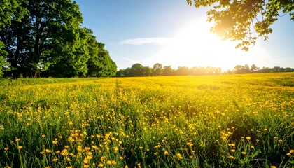 Sunlit meadow of wildflowers