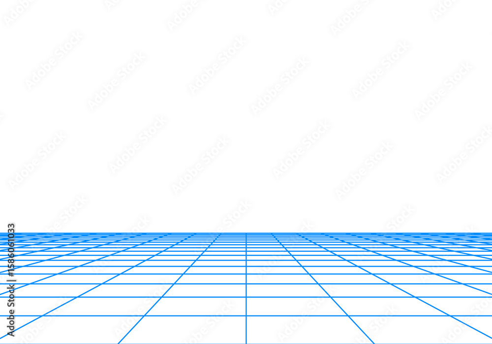 Fototapete minimalistic grid floor with retro 80s synthwave style and aesthetics, isolated floor perspective vi