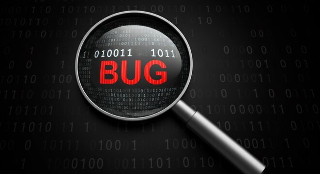 Software Bug Detection Concept with Magnifying Glass and Binary Code Background. - Powered by Adobe