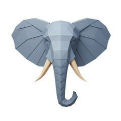 Majestic Low Poly 3D Elephant Head Illustration PNG Isolated on Transparent Background